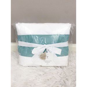 Serena & Lily Beach Club Border Percale Duvet Twin Island Teal White Coastal NEW